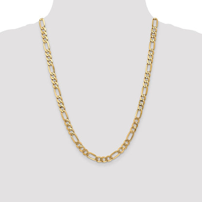 24 Inch 10K Yellow Gold 7mm Flat Figaro Chain Necklace