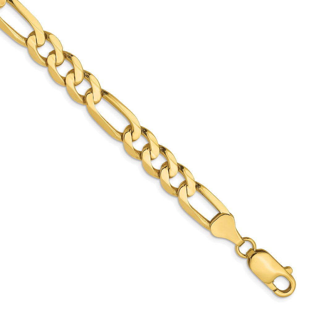 9 Inch 10K Yellow Gold 7mm Flat Figaro Chain Bracelet