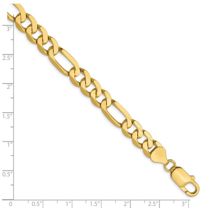 8 Inch 10K Yellow Gold 7.5mm Flat Figaro Chain Bracelet