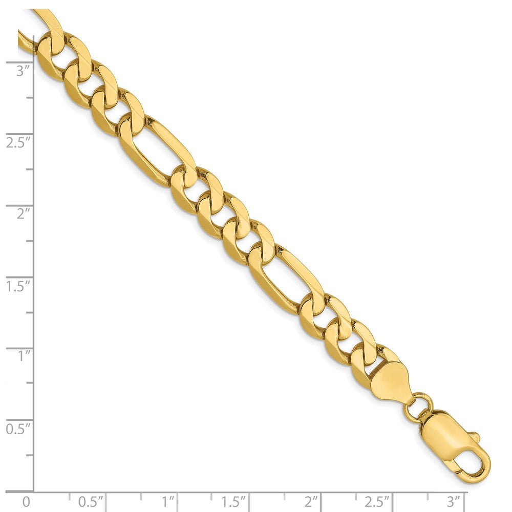 9 Inch 10K Yellow Gold 7.5mm Flat Figaro Chain Bracelet