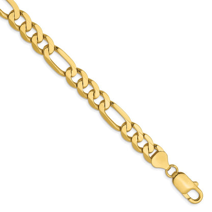 9 Inch 10K Yellow Gold 7.5mm Flat Figaro Chain Bracelet