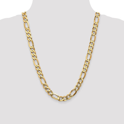 24 Inch 10K Yellow Gold 10mm Flat Figaro Chain Necklace