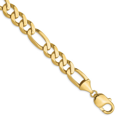 8 Inch 10K Yellow Gold 10mm Flat Figaro Chain Bracelet
