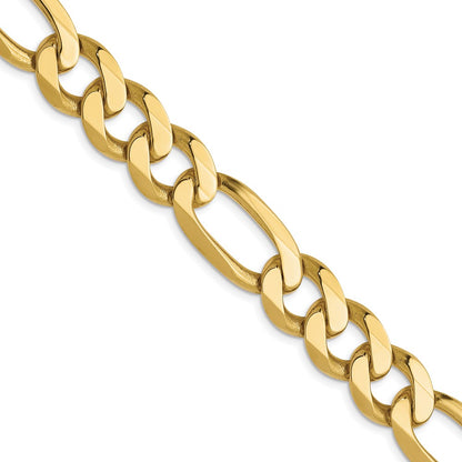24 Inch 10K Yellow Gold 10mm Flat Figaro Chain Necklace