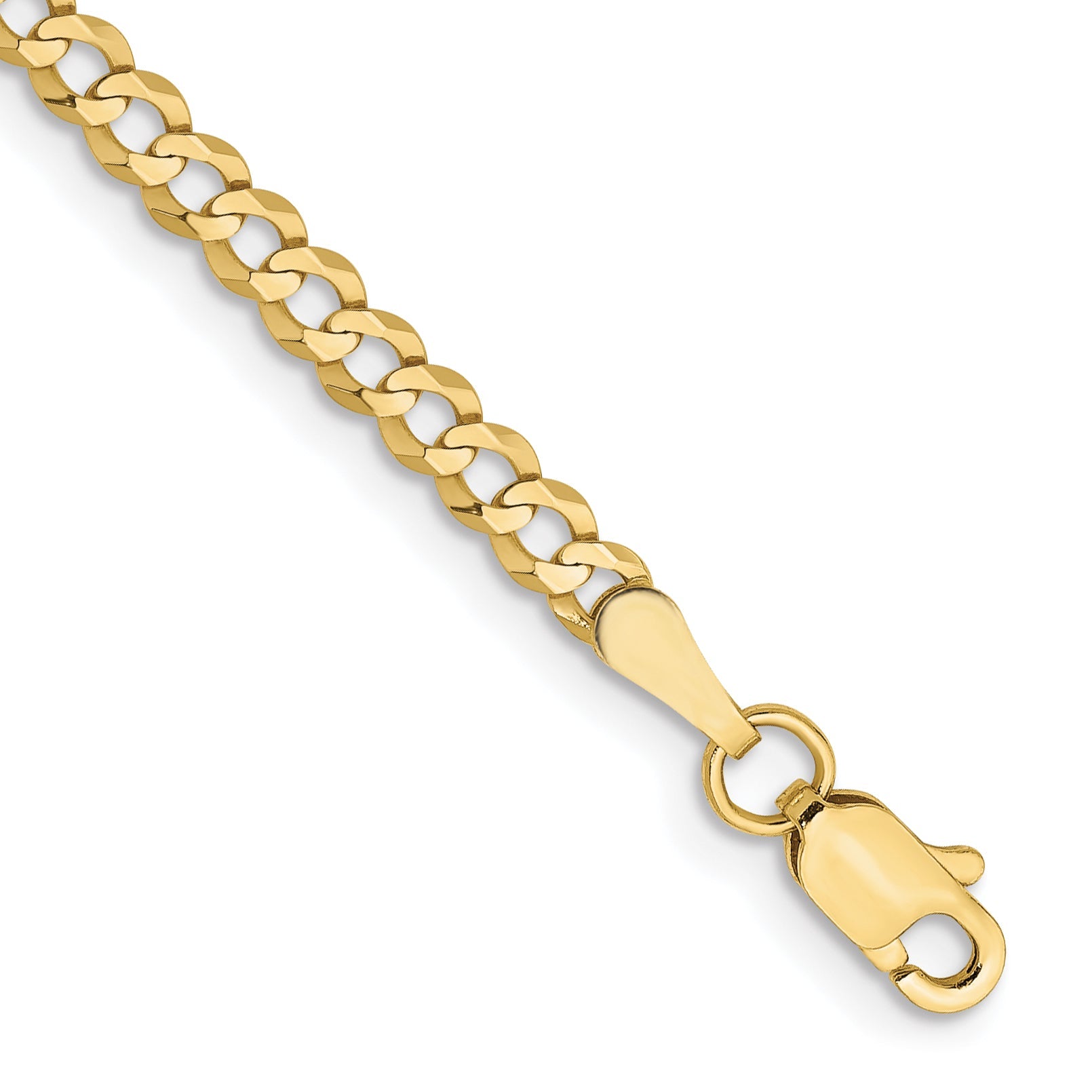 8 Inch 10K Yellow Gold 3.1mm Lightweight Flat Cuban Chain Bracelet