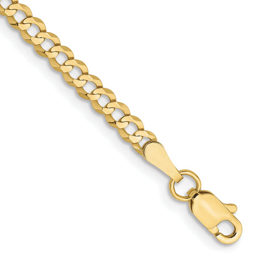 8 Inch 10K Yellow Gold 3.1mm Lightweight Flat Cuban Chain Bracelet