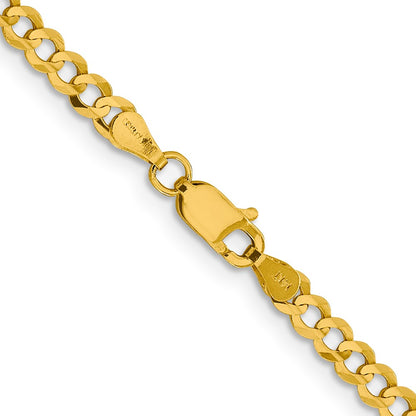 2 Inch 10K Yellow Gold 3.7mm Lightweight Flat Cuban Chain Necklace