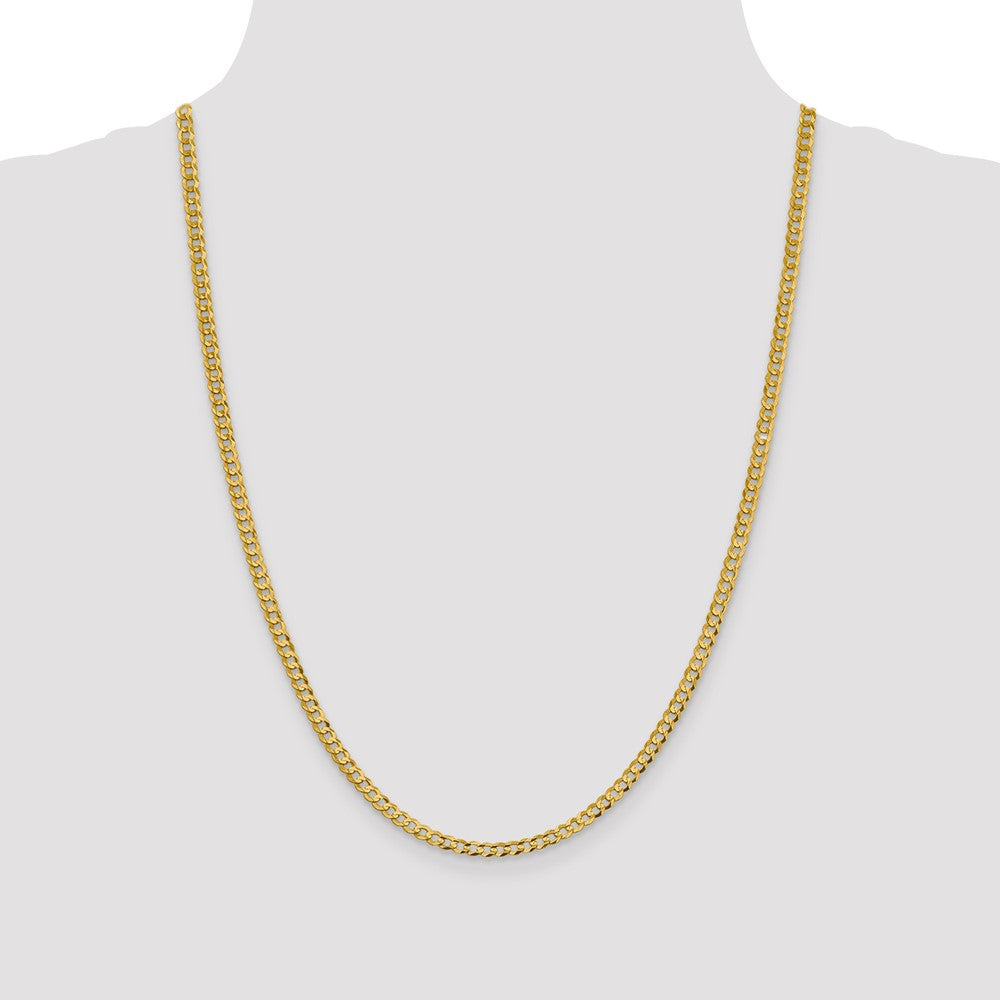24 Inch 10K Yellow Gold 3.7mm Lightweight Flat Cuban Chain Necklace