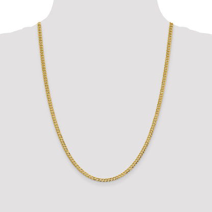 24 Inch 10K Yellow Gold 3.7mm Lightweight Flat Cuban Chain Necklace