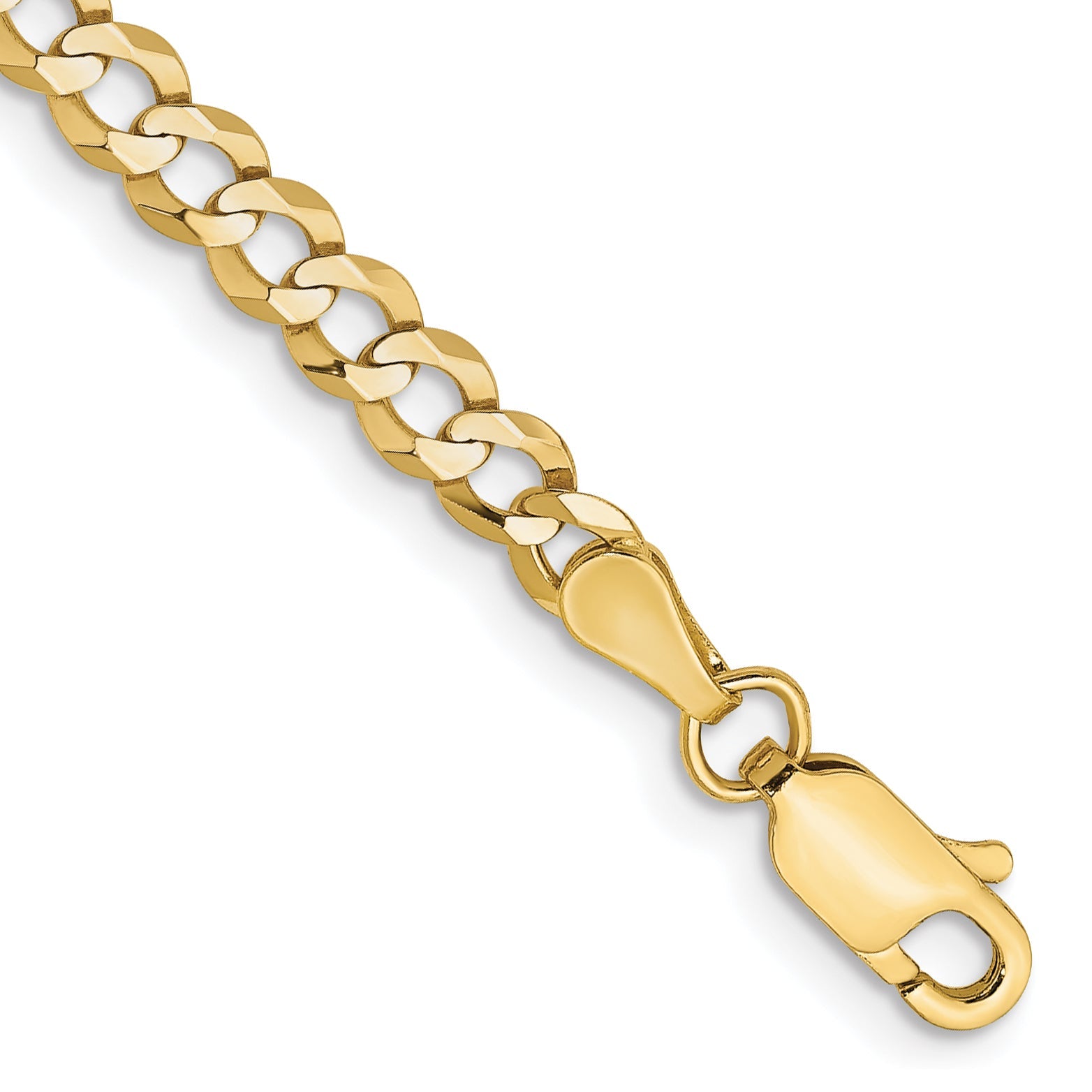 8 Inch 10K Yellow Gold 3.7mm Lightweight Flat Cuban Chain Bracelet