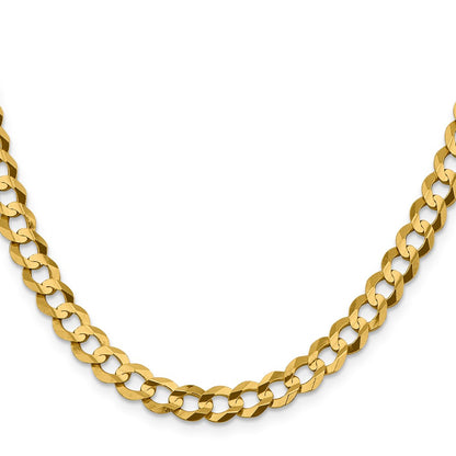 22 Inch 10K Yellow Gold 7.2mm Lightweight Flat Cuban Chain Necklace