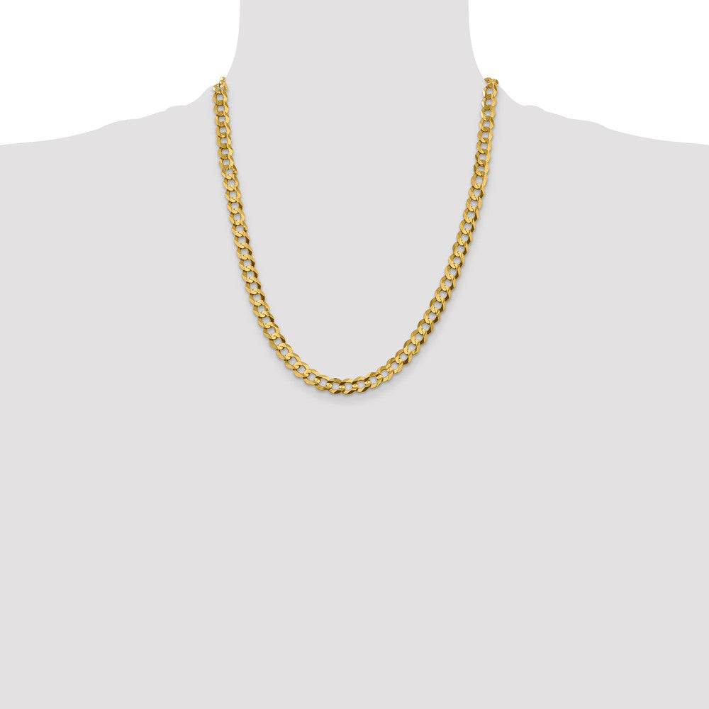 22 Inch 10K Yellow Gold 7.2mm Lightweight Flat Cuban Chain Necklace