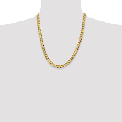 22 Inch 10K Yellow Gold 7.2mm Lightweight Flat Cuban Chain Necklace