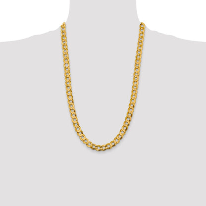 26 Inch 10K Yellow Gold 9.4mm Lightweight Flat Cuban Chain Necklace
