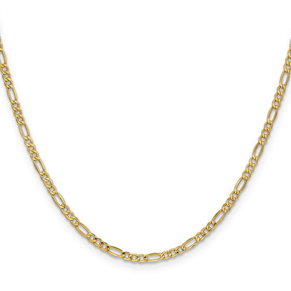 22 Inch 10K Yellow Gold 2.5mm Semi Solid Figaro Chain Necklace