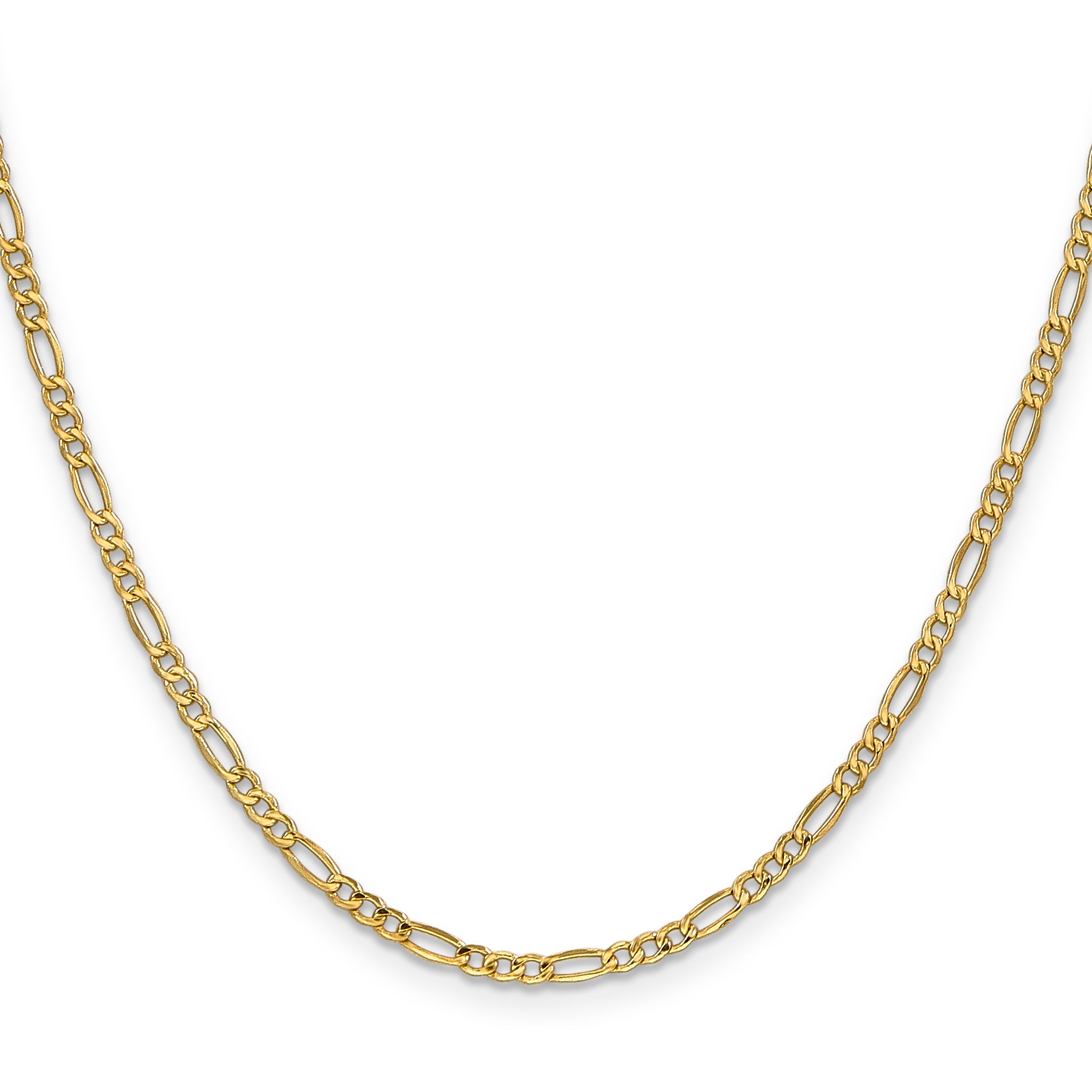 16 Inch 10K Yellow Gold 2.5mm Semi Solid Figaro Chain Necklace