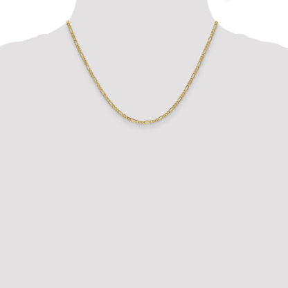 18 Inch 10K Yellow Gold 2.5mm Semi Solid Figaro Chain Necklace