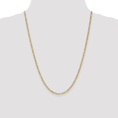 24 Inch 10K Yellow Gold 2.5mm Semi Solid Figaro Chain Necklace