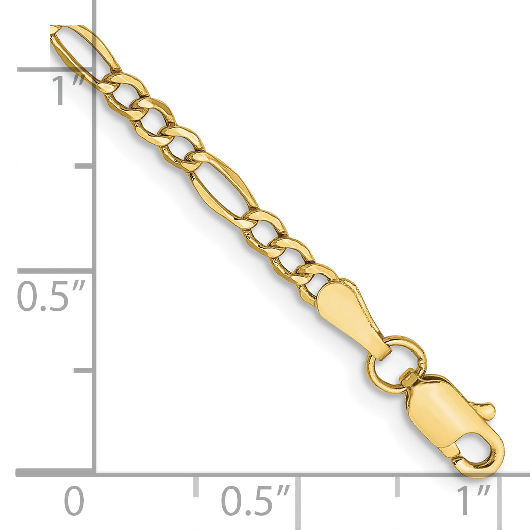 8 Inch 10K Yellow Gold 2.5mm Semi Solid Figaro Chain Bracelet