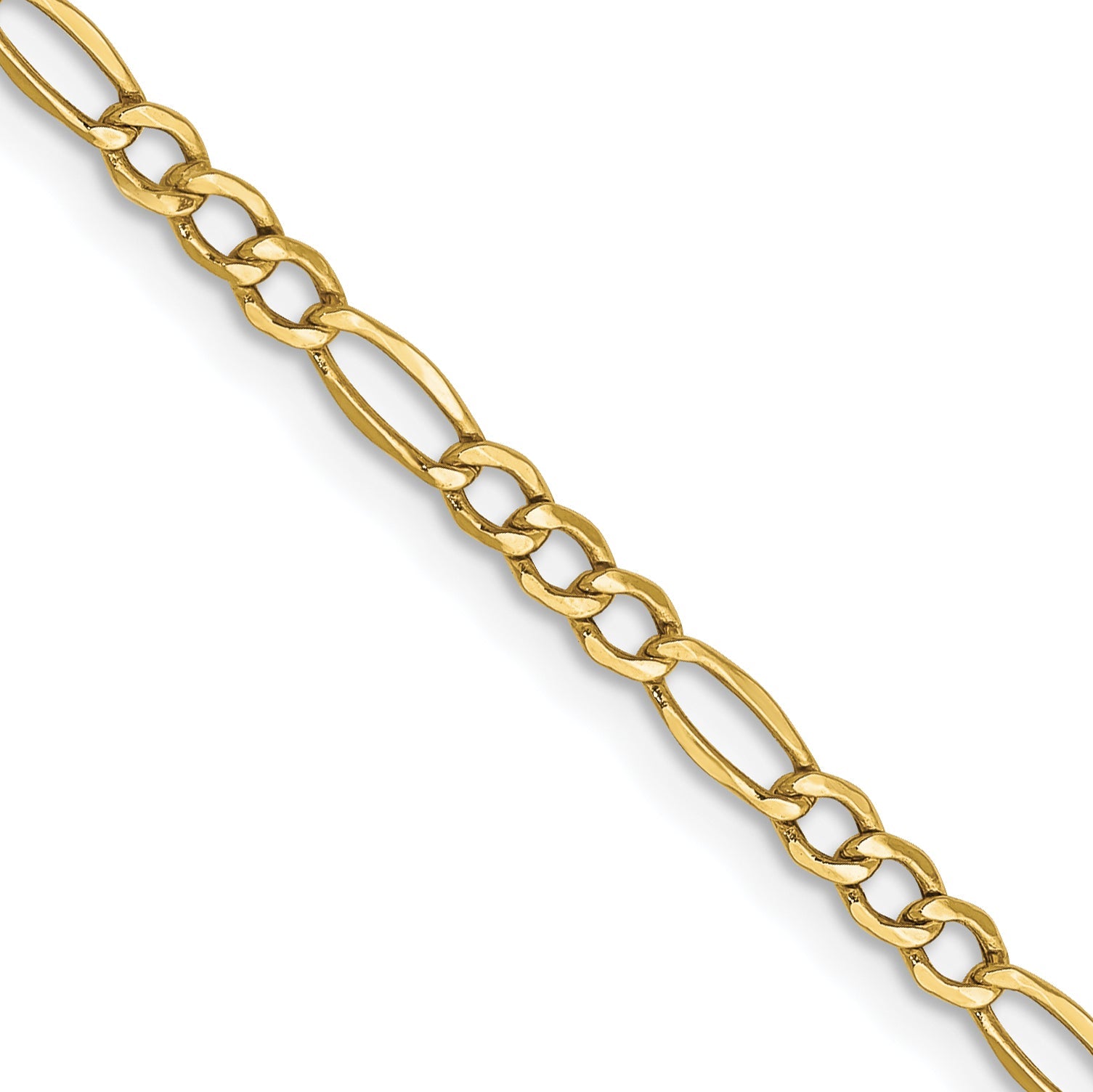 22 Inch 10K Yellow Gold 2.5mm Semi Solid Figaro Chain Necklace