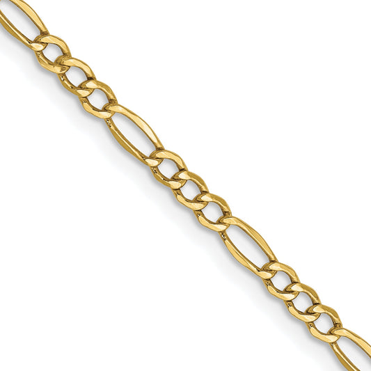 24 Inch 10K Yellow Gold 2.5mm Semi Solid Figaro Chain Necklace