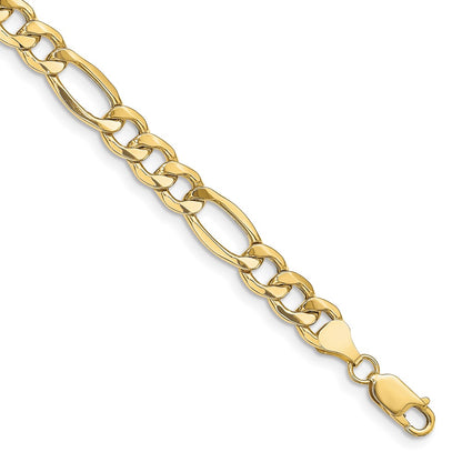 8 Inch 10K Yellow Gold 8.5mm Semi Solid Figaro Chain Bracelet