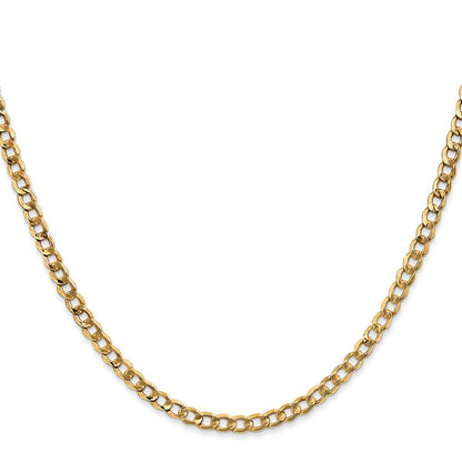 24 Inch 10K Yellow Gold 3.35mm Semi Solid Curb Link Chain Necklace