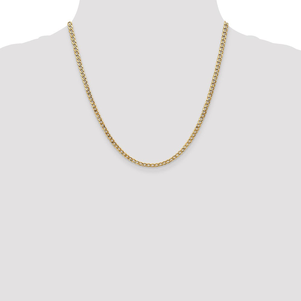 2 Inch 10K Yellow Gold 3.35mm Semi Solid Curb Link Chain Necklace