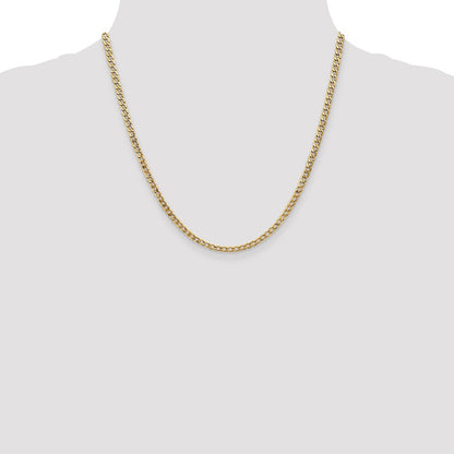 2 Inch 10K Yellow Gold 3.35mm Semi Solid Curb Link Chain Necklace