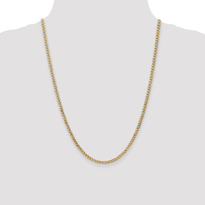 24 Inch 10K Yellow Gold 3.35mm Semi Solid Curb Link Chain Necklace