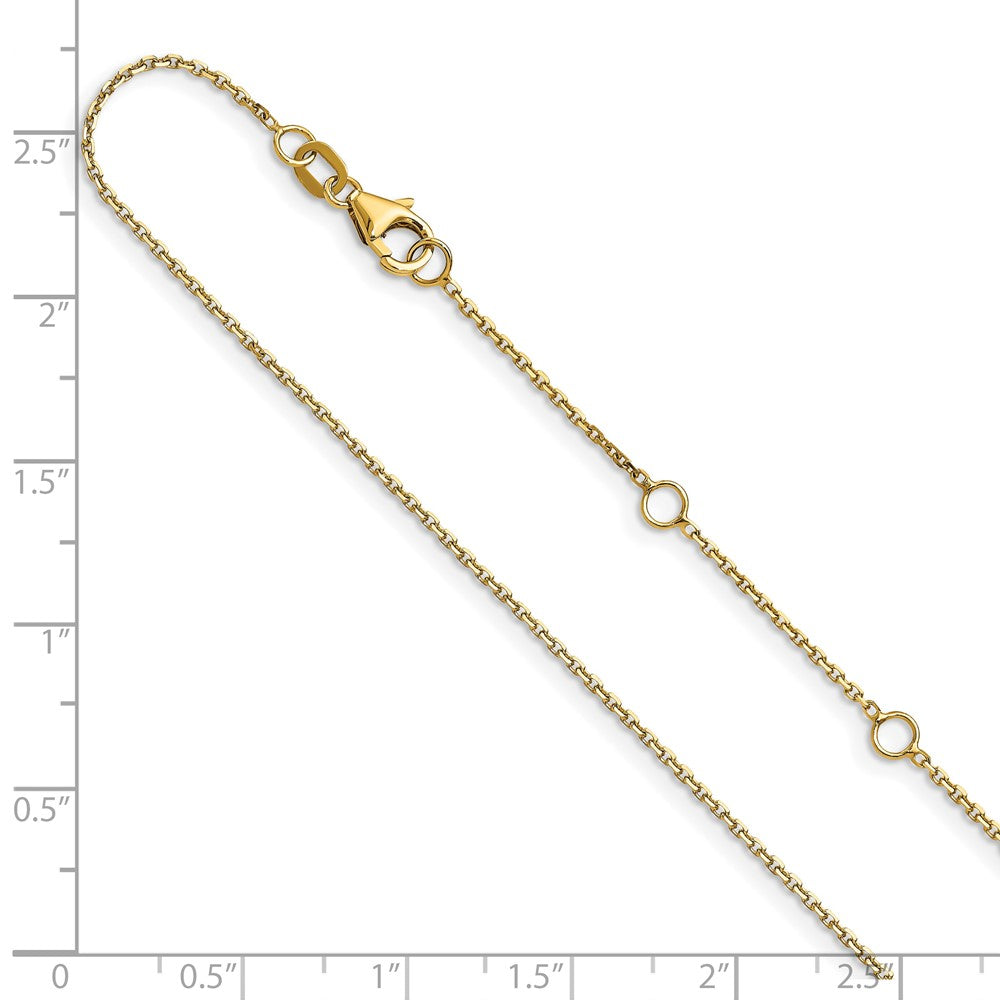 18 Inch 10K Yellow Gold .8mm D/C Round Cable 1In+1In Adjustable Chain Necklace