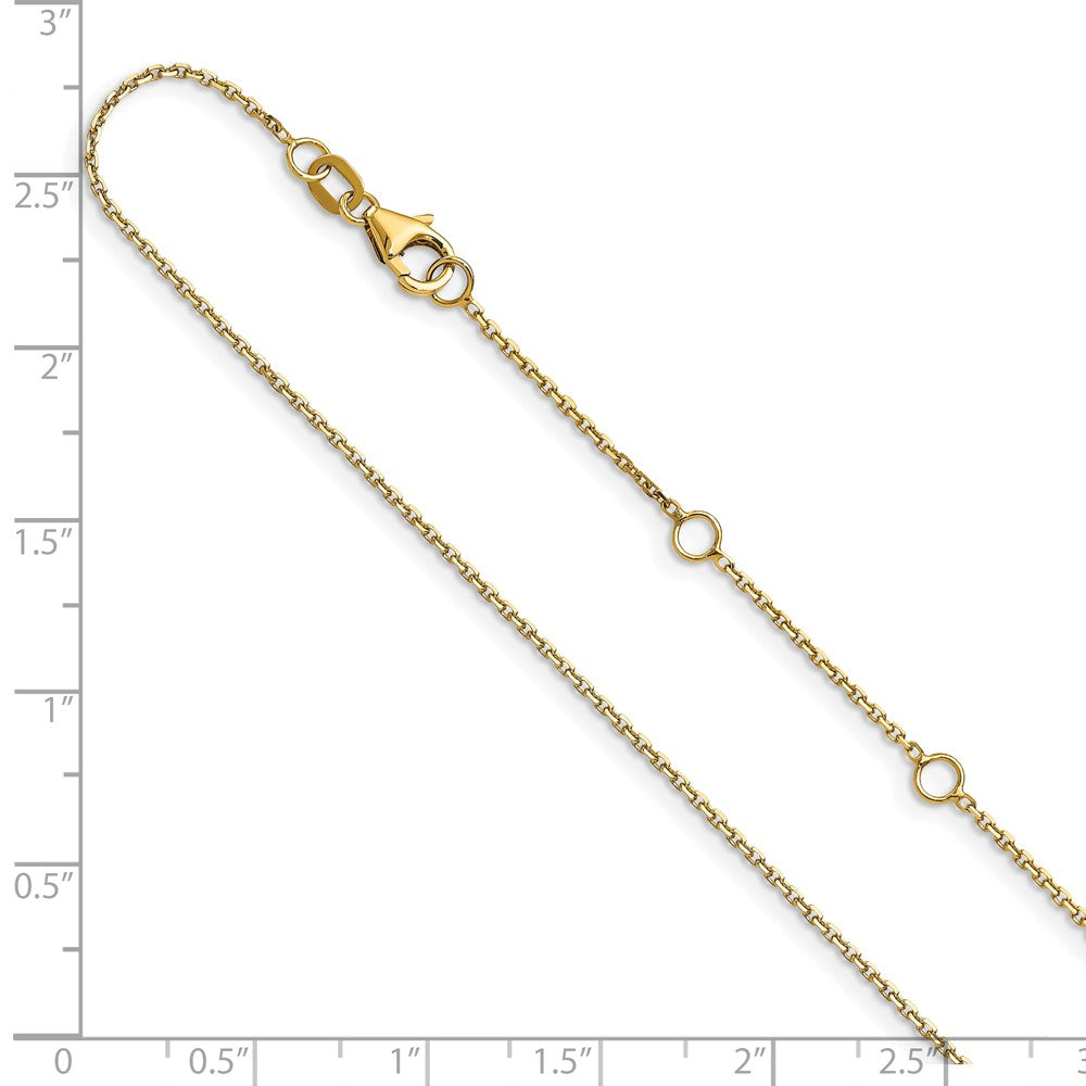 18 Inch 10K Yellow Gold .95mm D/C Round Cable 1In+1In Adjustable Chain Necklace