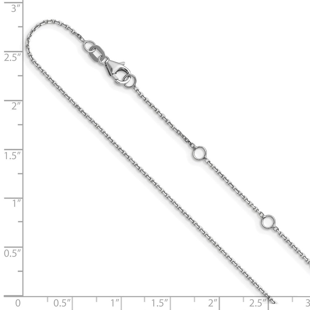 18 Inch 10K White Gold Wg .95mm D/C Round Cable 1In+1In Adjustable Chain Necklace