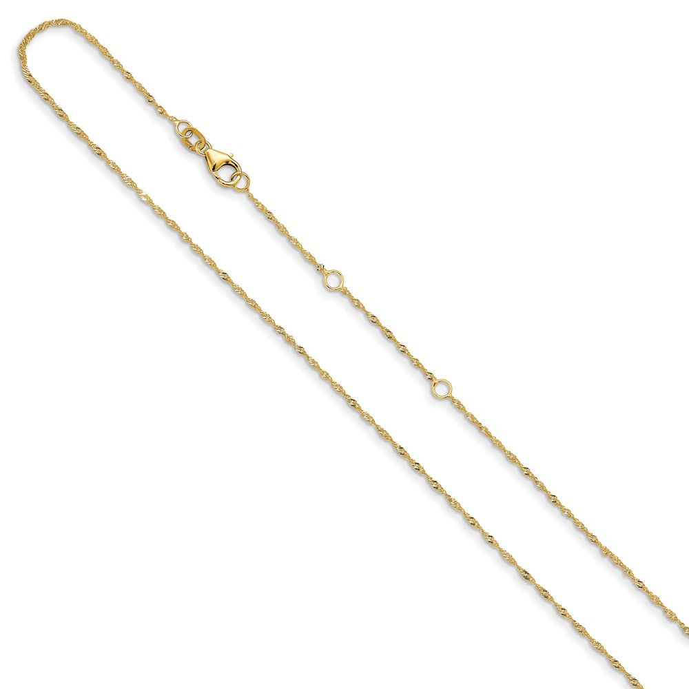 18 Inch 10K Yellow Gold 1.25mm Singapore 1In+1In Adjustable Chain Necklace