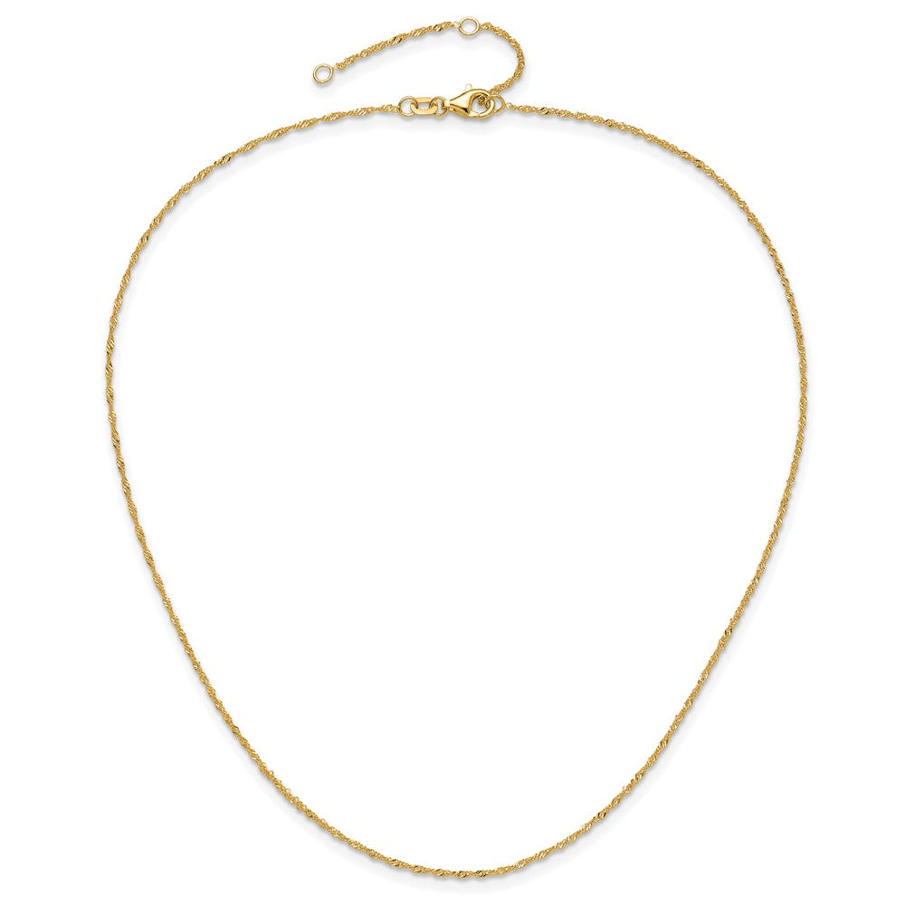 18 Inch 10K Yellow Gold 1.25mm Singapore 1In+1In Adjustable Chain Necklace