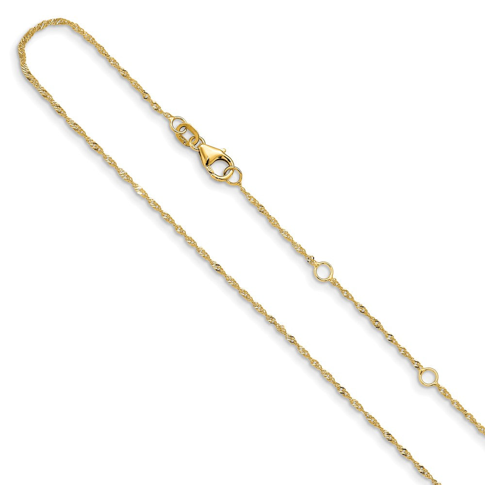18 Inch 10K Yellow Gold 1.25mm Singapore 1In+1In Adjustable Chain Necklace