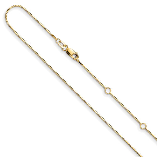 18 Inch 10K Yellow Gold .85mm Box 1In+1In Adjustable Chain Necklace