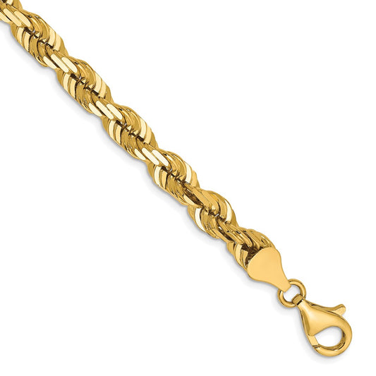 8 Inch 10K Yellow Gold 6.5mm Diamond Cut Rope Chain Bracelet