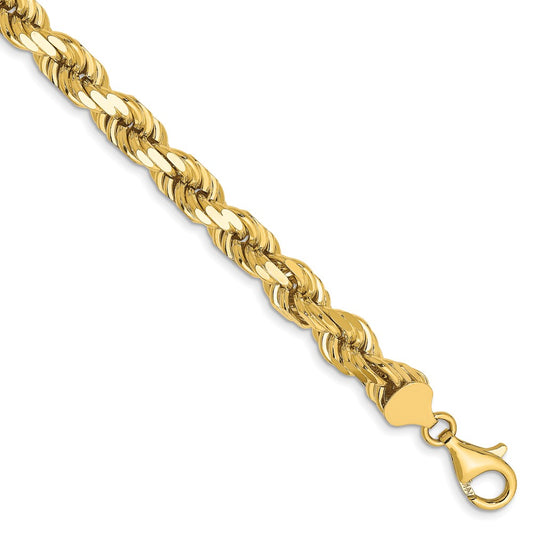 8 Inch 10K Yellow Gold 7mm Diamond Cut Rope Chain Bracelet