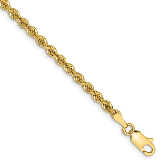 7 Inch 10K Yellow Gold 2.75mm Solid Regular Rope Chain Bracelet