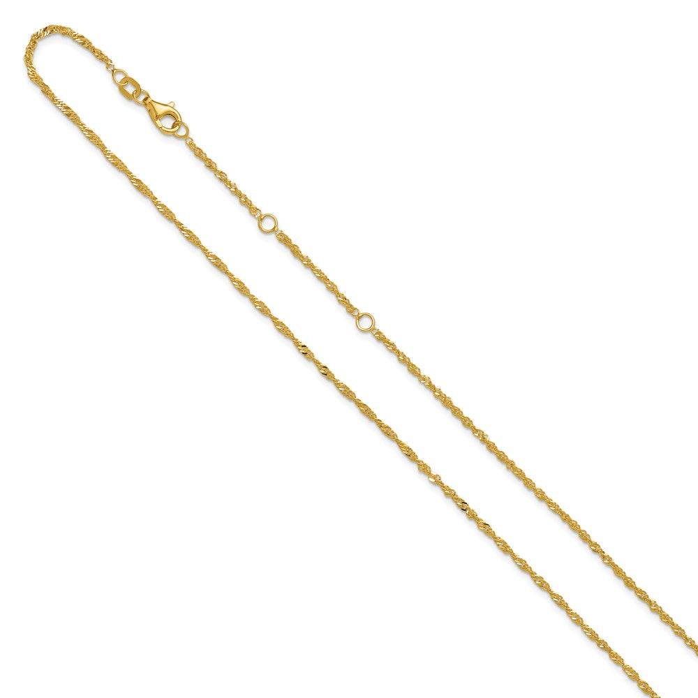 18 Inch 10K Yellow Gold 1.7mm Singapore 1In+1In Adjustable Chain Necklace
