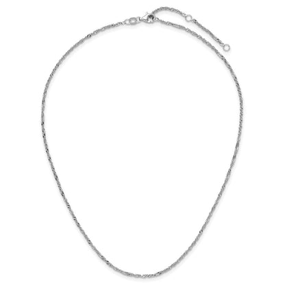 18 Inch 10K White Gold 1.7mm Singapore 1In+1In Adjustable Chain Necklace