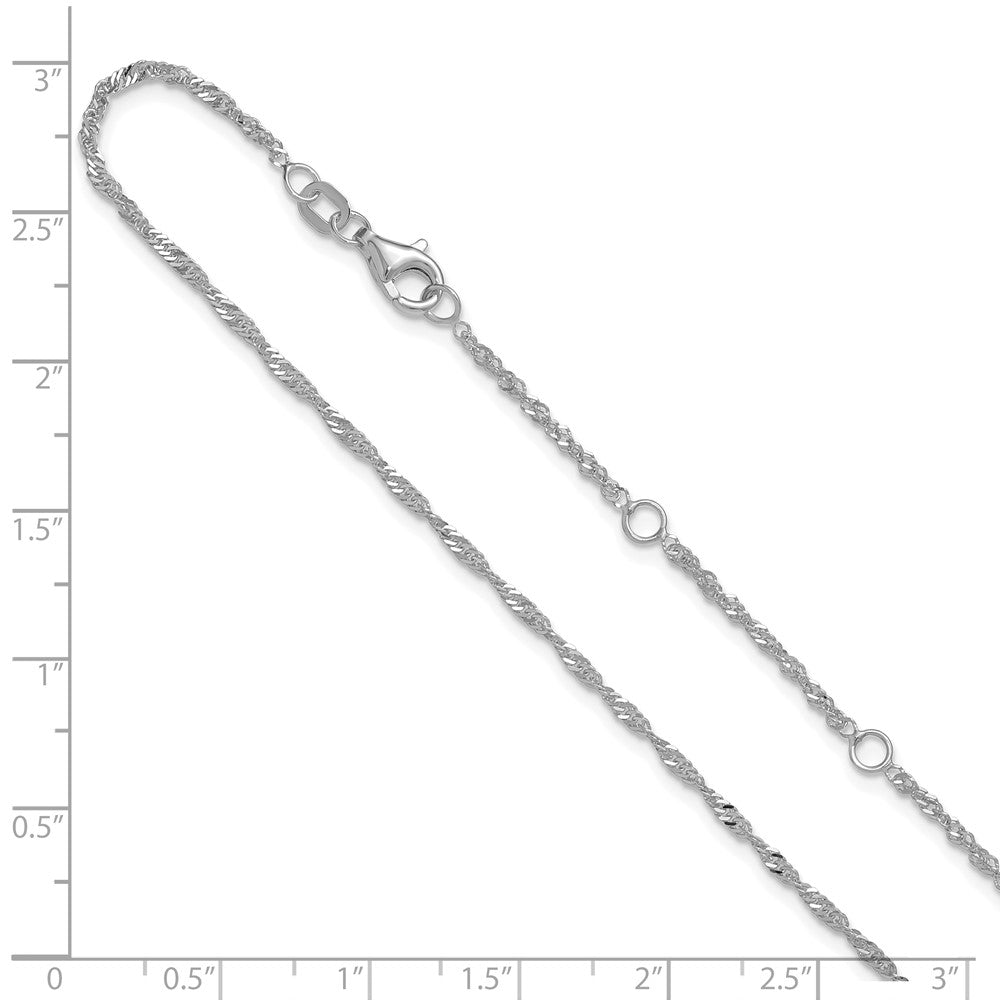 18 Inch 10K White Gold 1.7mm Singapore 1In+1In Adjustable Chain Necklace