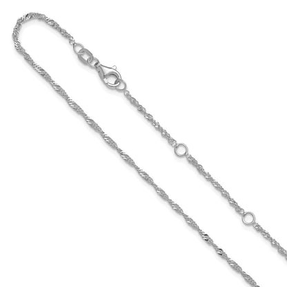 18 Inch 10K White Gold 1.7mm Singapore 1In+1In Adjustable Chain Necklace