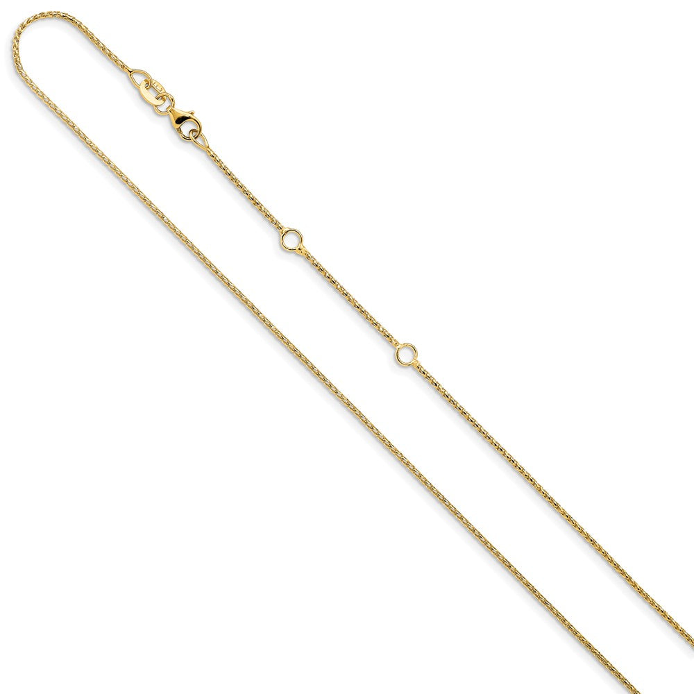 18 Inch 10K Yellow Gold 1mm D/C Open Franco 1In+1In Adjustable Chain Necklace