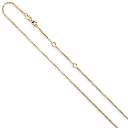18 Inch 10K Yellow Gold 1mm D/C Open Franco 1In+1In Adjustable Chain Necklace