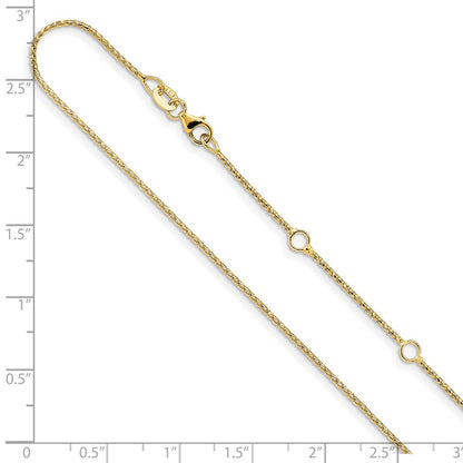 18 Inch 10K Yellow Gold 1mm D/C Open Franco 1In+1In Adjustable Chain Necklace