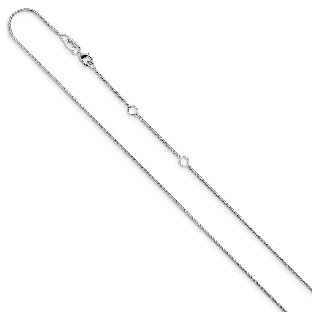 18 Inch 10K White Gold 1mm D/C Open Franco 1In+1In Adjustable Chain Necklace