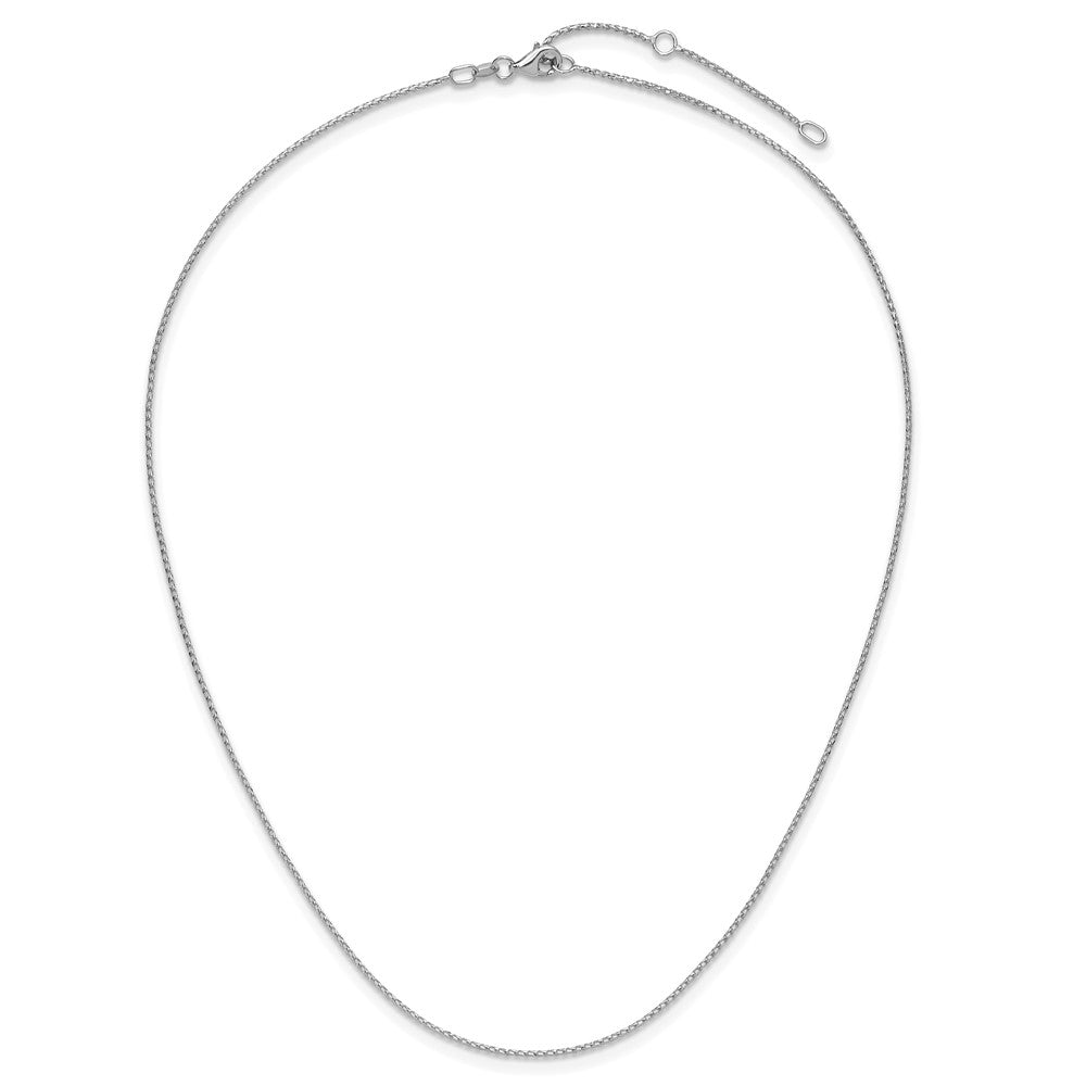 18 Inch 10K White Gold 1mm D/C Open Franco 1In+1In Adjustable Chain Necklace