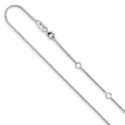 18 Inch 10K White Gold 1mm D/C Open Franco 1In+1In Adjustable Chain Necklace